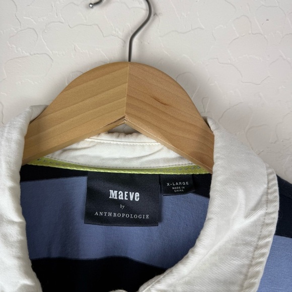 Anthropologie Maeve Porter Stripe Polo Top in Blue Motif - Picture 7 of 9